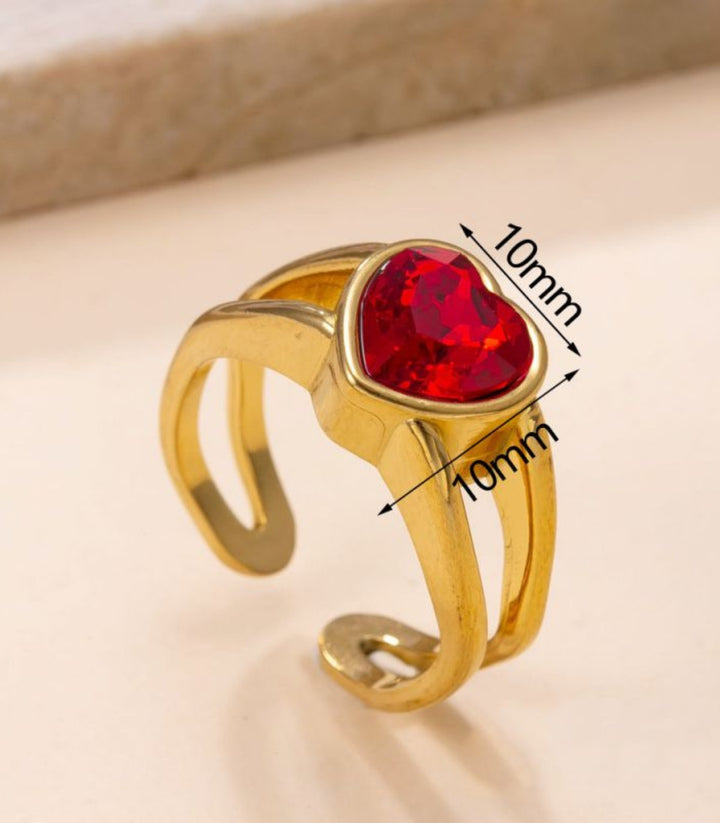 Anillo Abierto Corazón Rojo #8