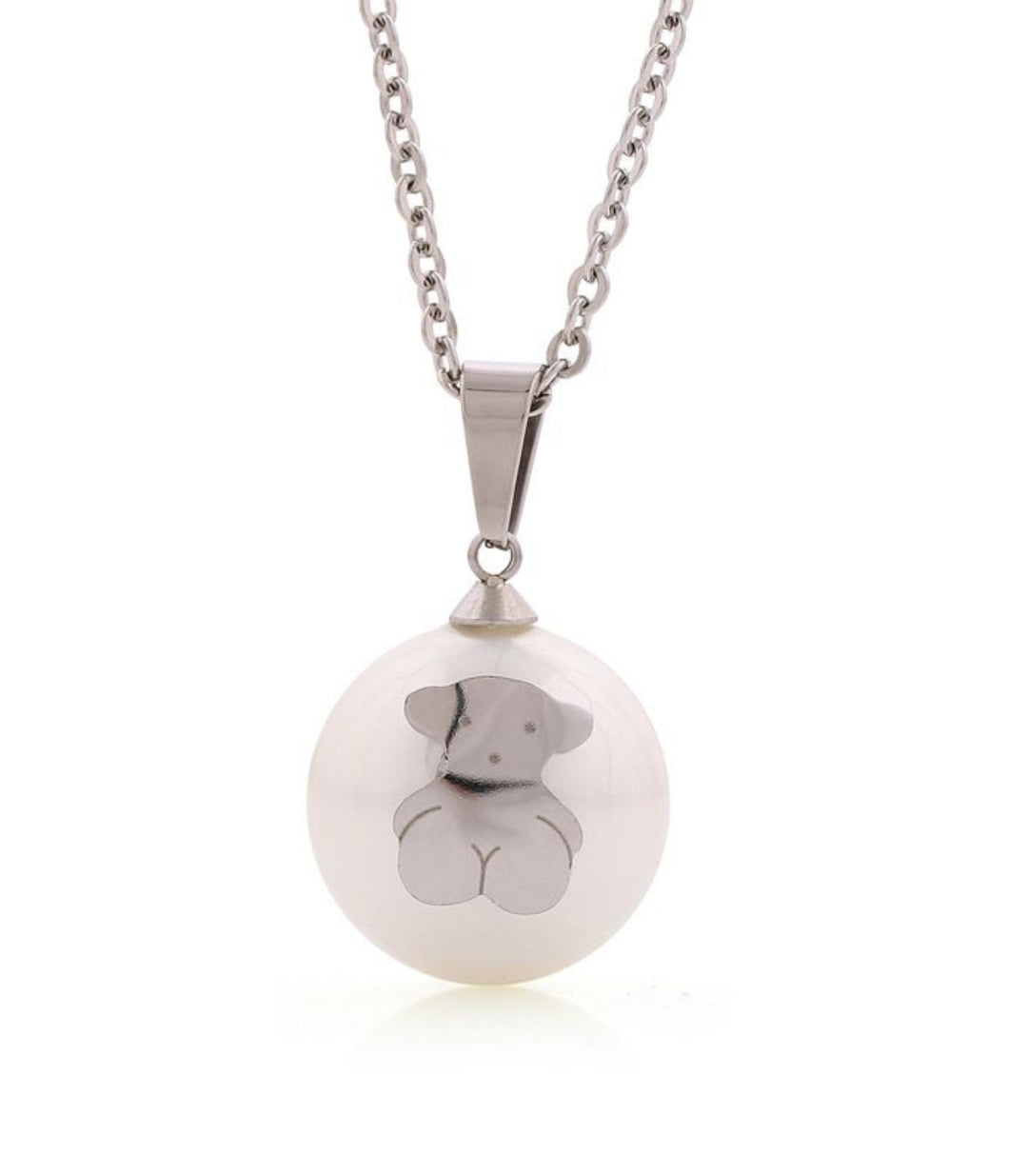 Collar Perla Oso Plata