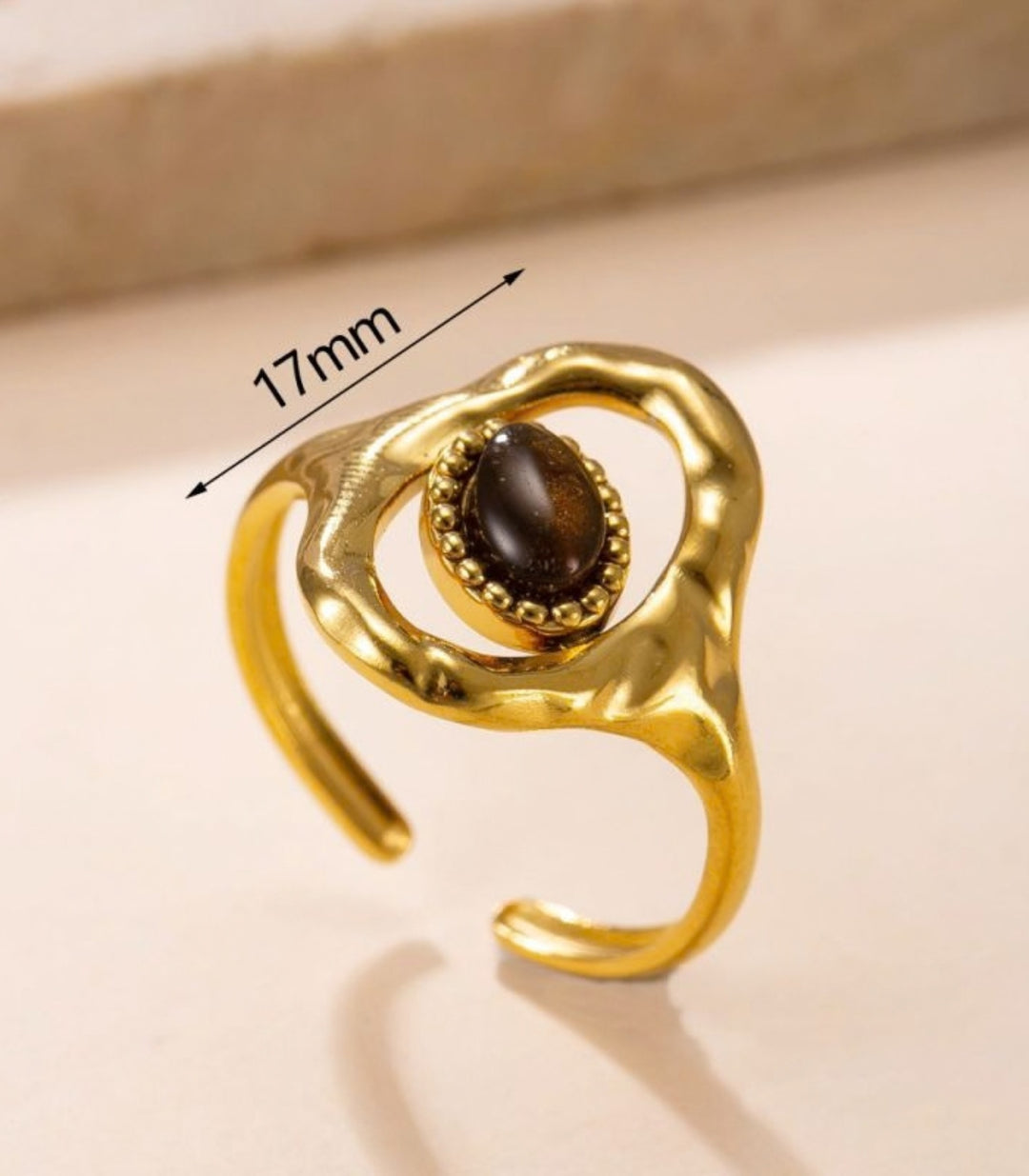 Anillo 3 Piedra Ojo de Tigre 18K