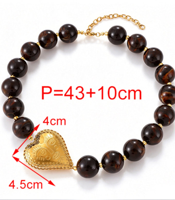 Collar Dark Brown Heart Beads