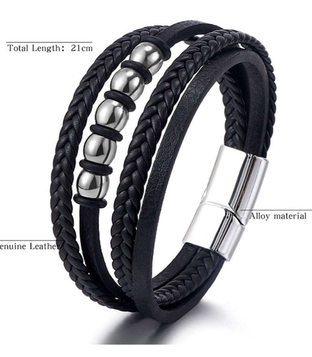 Brazalete Black Leather Braided