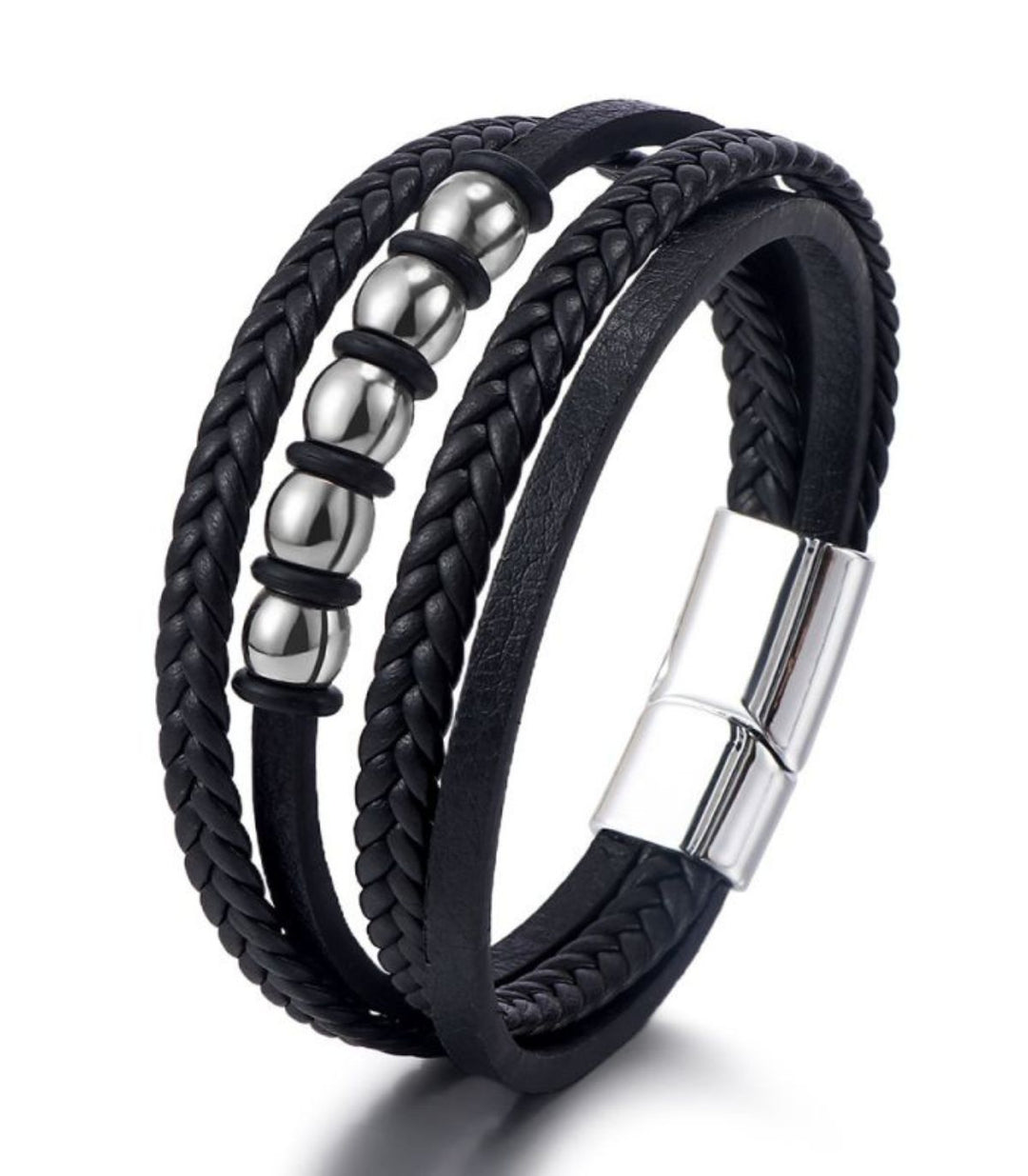 Brazalete Black Leather Braided