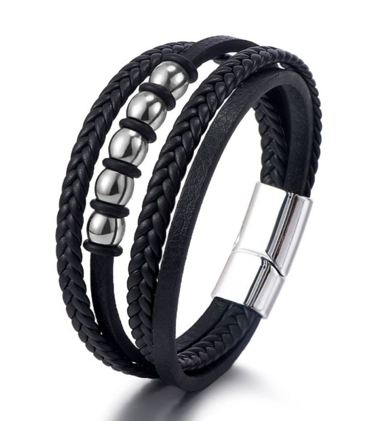 Brazalete Black Leather Braided