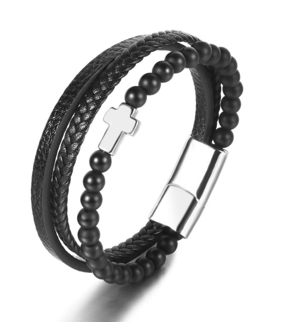Brazalete silver beaded cross