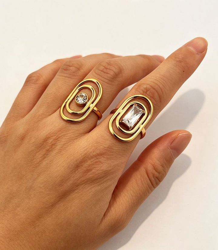 Anillo Doble con Rectángulo 18K