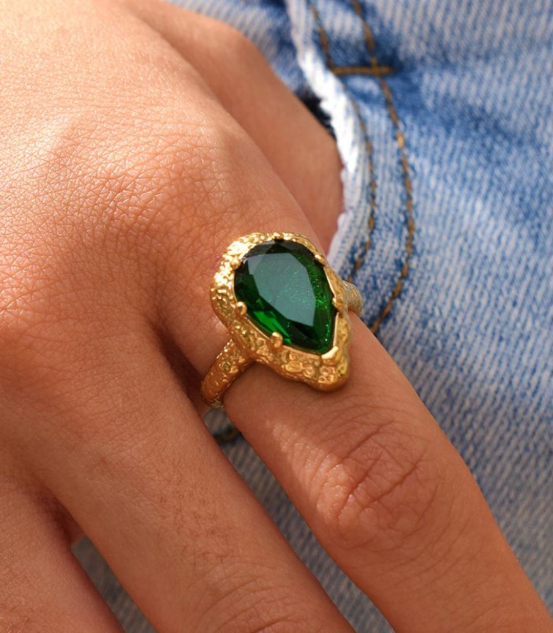 Anillo Green Zircon Teardrop #8