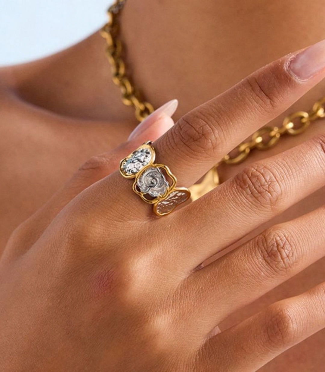 Anillo Flor Bicolor 18K