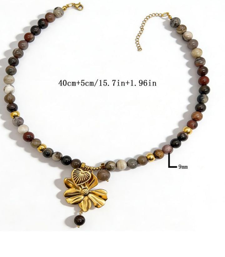 Collar agate stone tiger eye flower