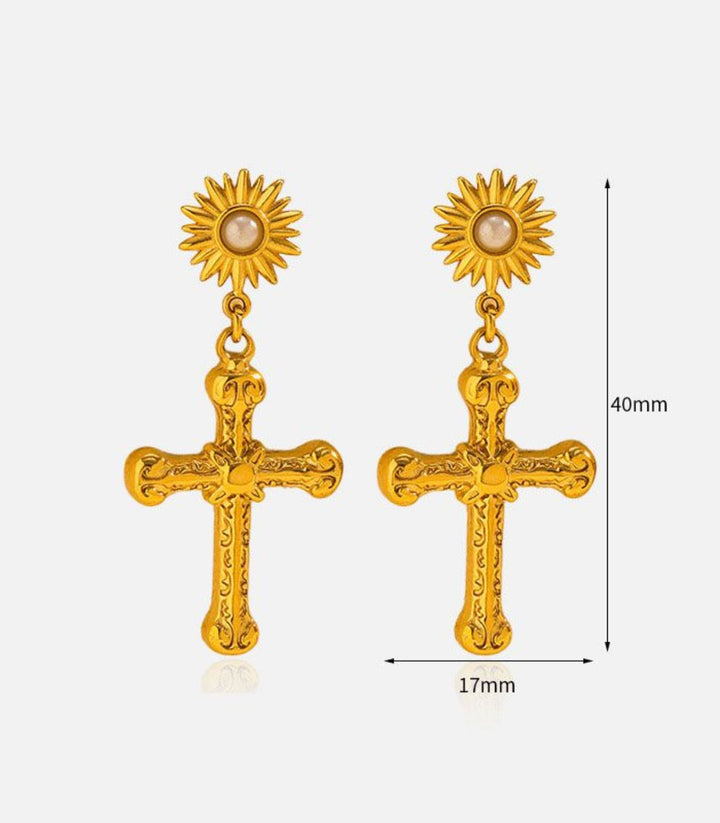 Aretes Sun Cross Pearl