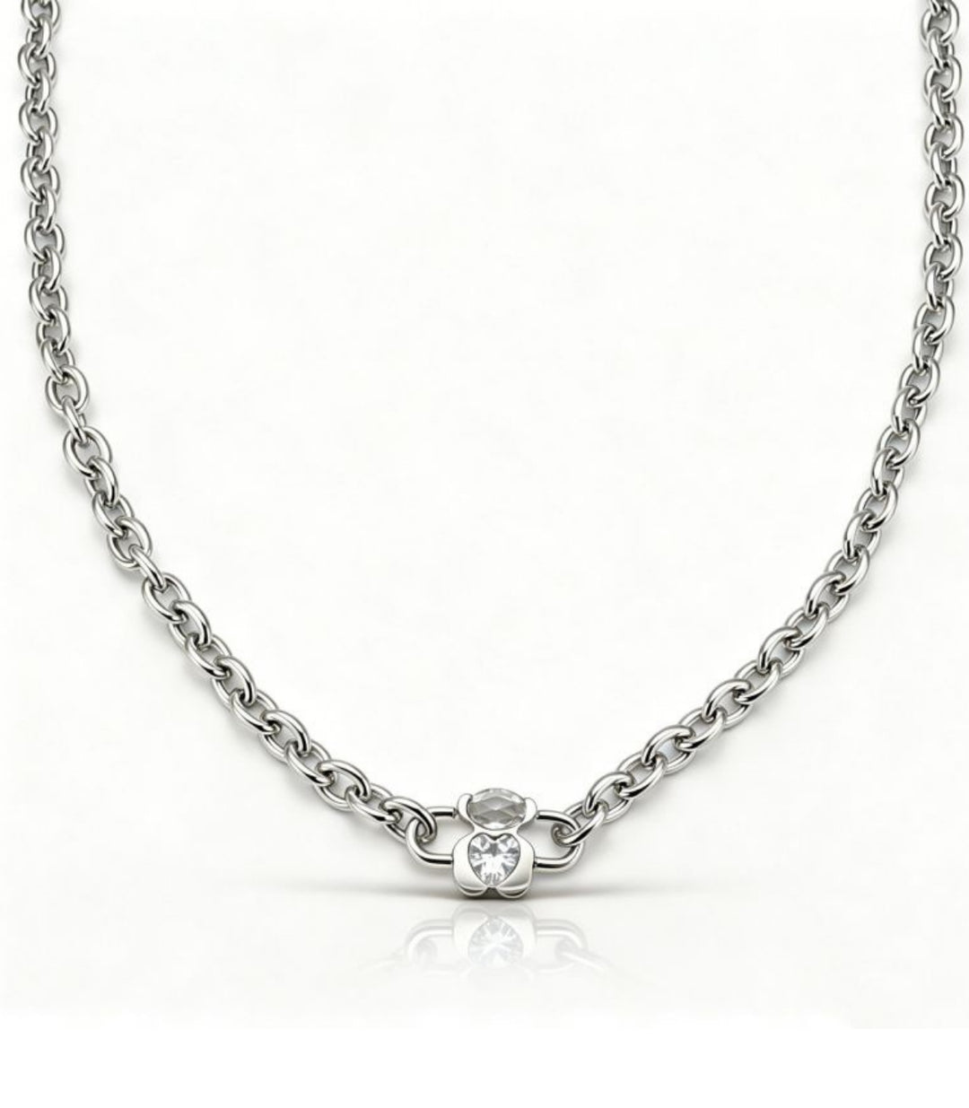 Collar Silver White Chunky Bear