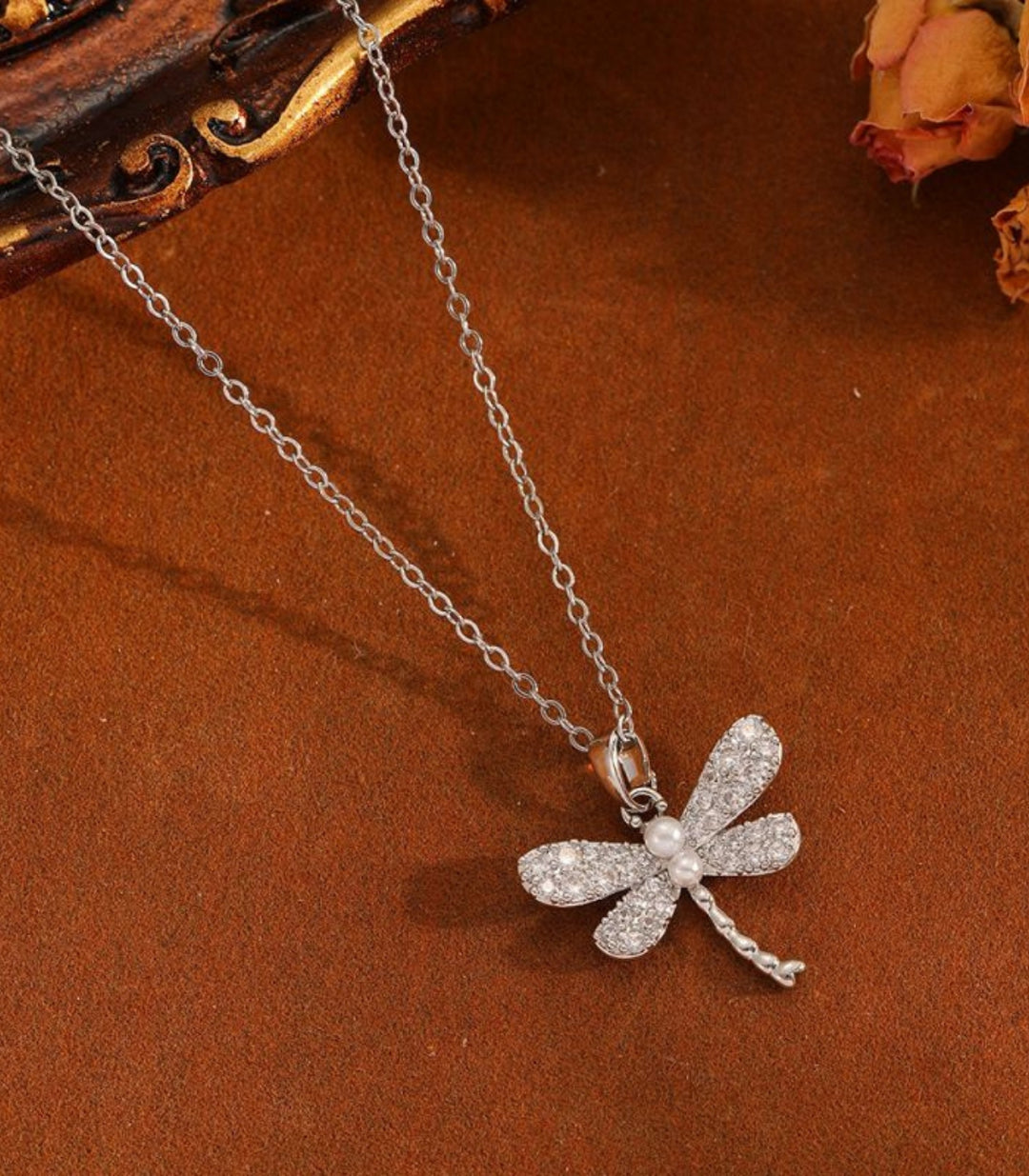 Collar Silver Diamond Dragonfly