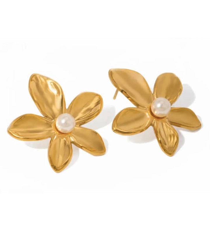 Aretes flor con perla