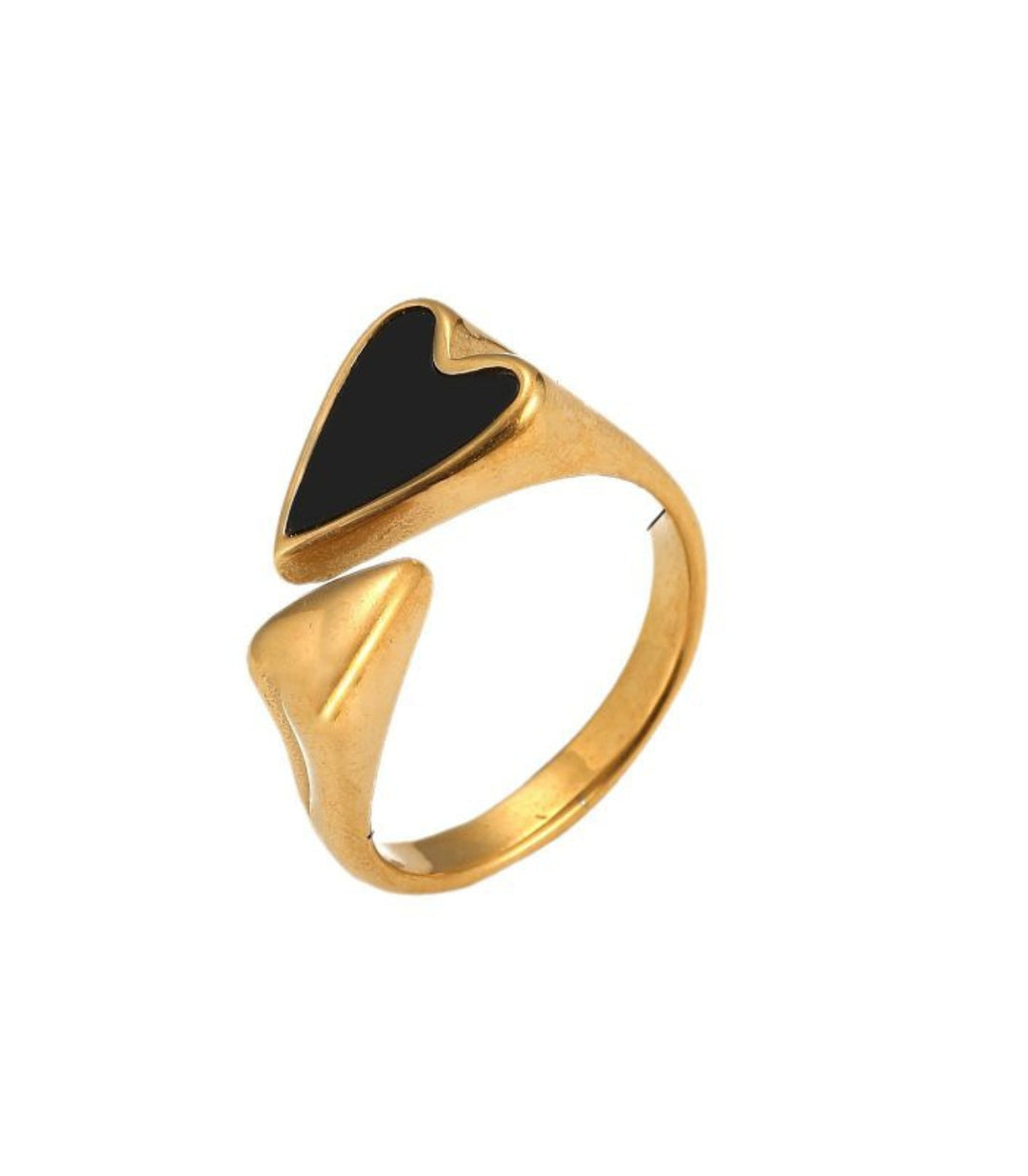 Anillo Abierto corazón Negro 18K