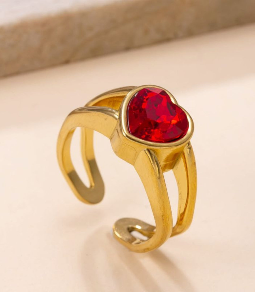 Anillo Abierto Corazón Rojo #8