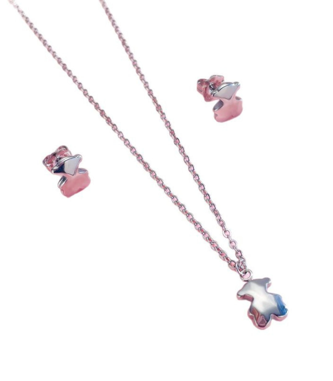 Collar y Aretes Set Ositos Plata