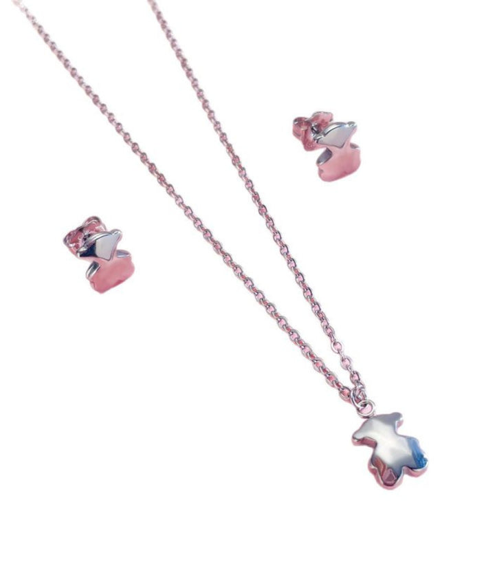 Collar y Aretes Set Ositos Plata