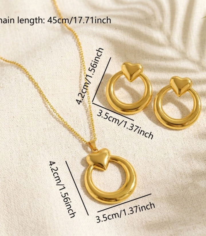 Collar y Aretes Set Heart Circle