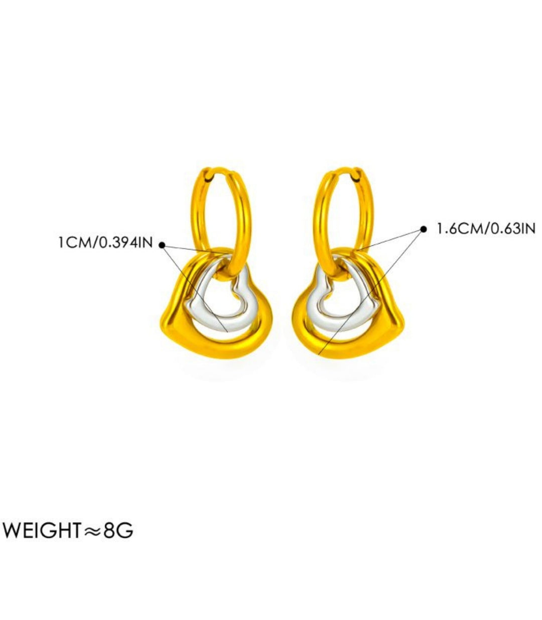 Aretes Bicolor Doble Corazón