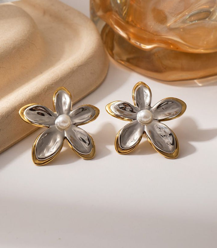 Aretes Flores con Perla Bicolor