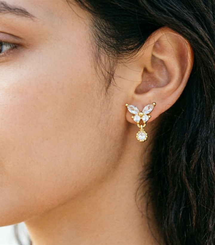 Aretes Mariposas Acero+18K
