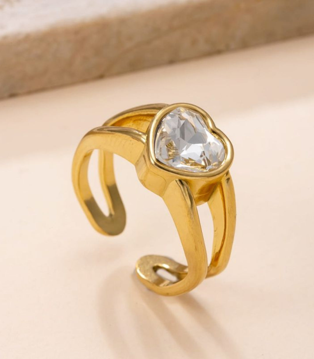Anillo Abierto Corazón Cristal #8