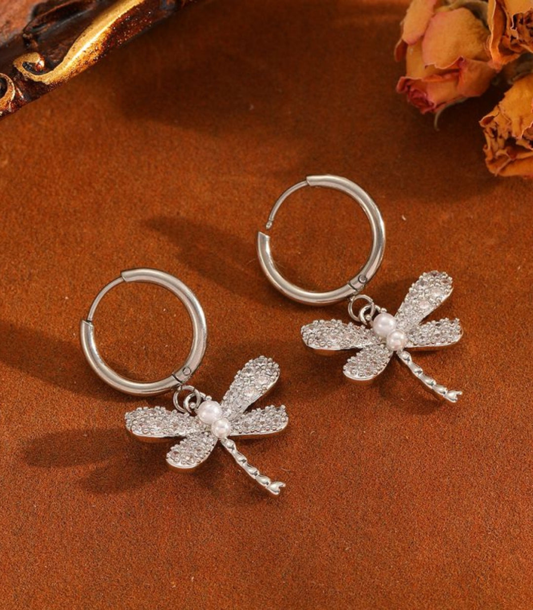 Aretes Silver Diamond Dragonfly