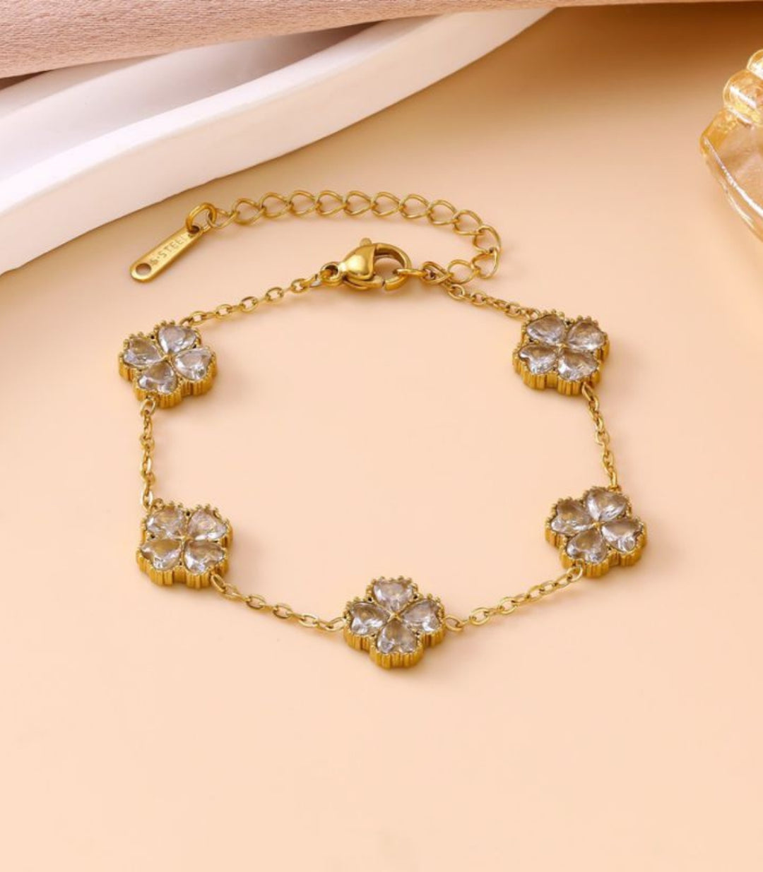 Brazalete White Zircon Heart Clover