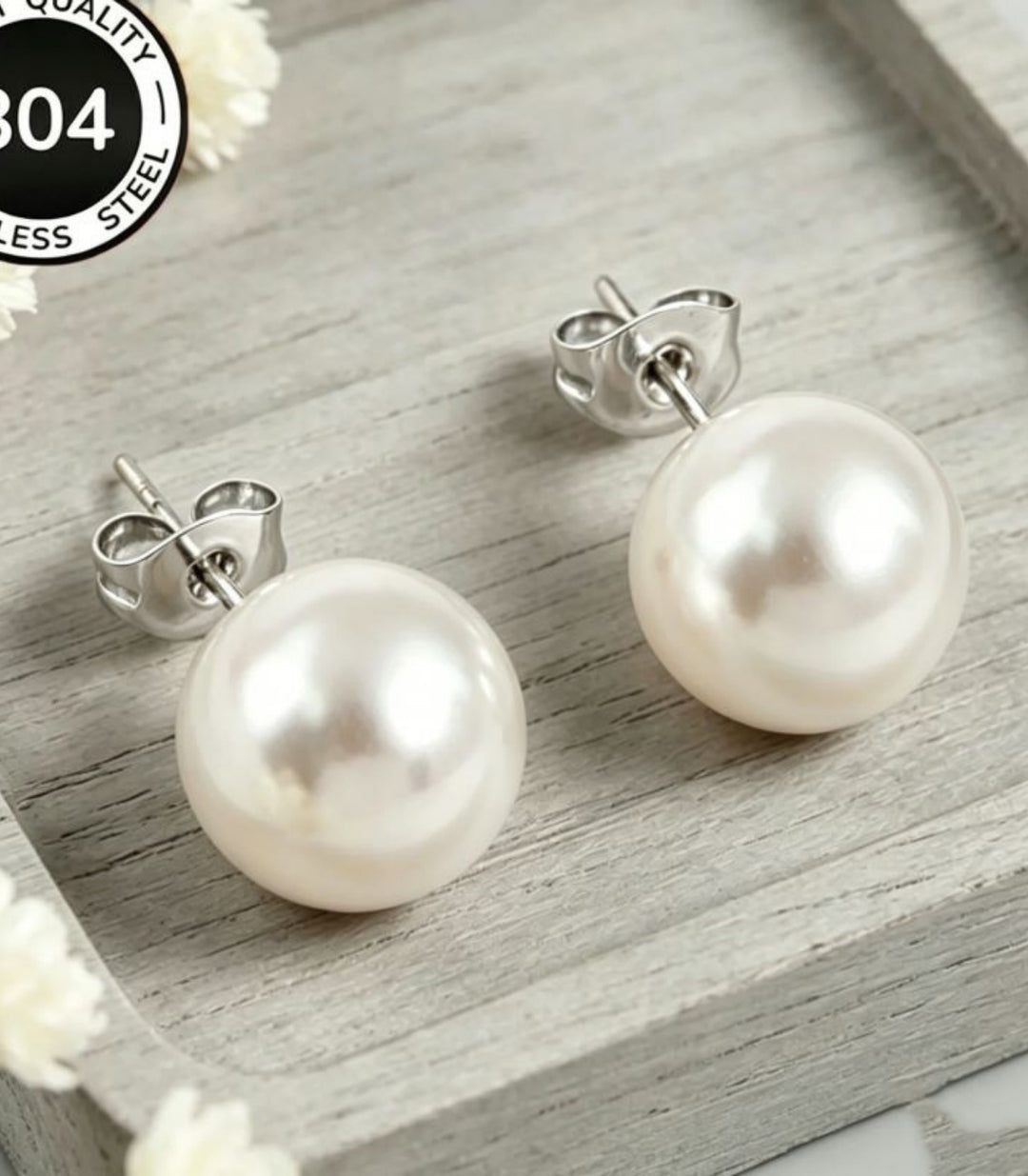 Aretes Plata Perla 12mm