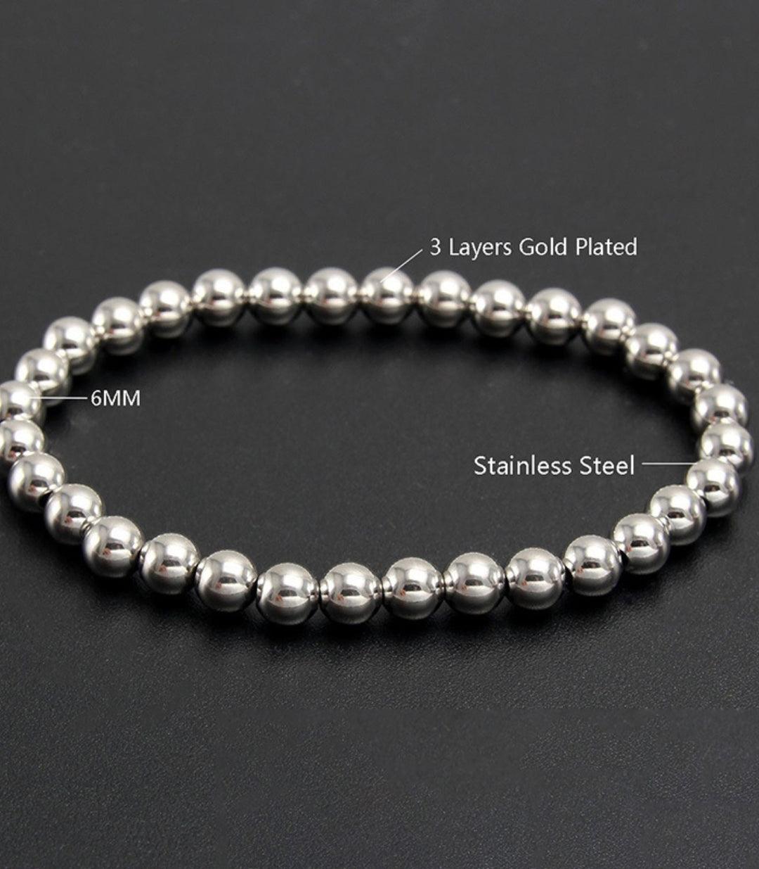 Brazalete S 6mm Beads Waterproof 18K