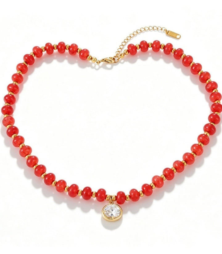 Collar Red Natural Stone Oval