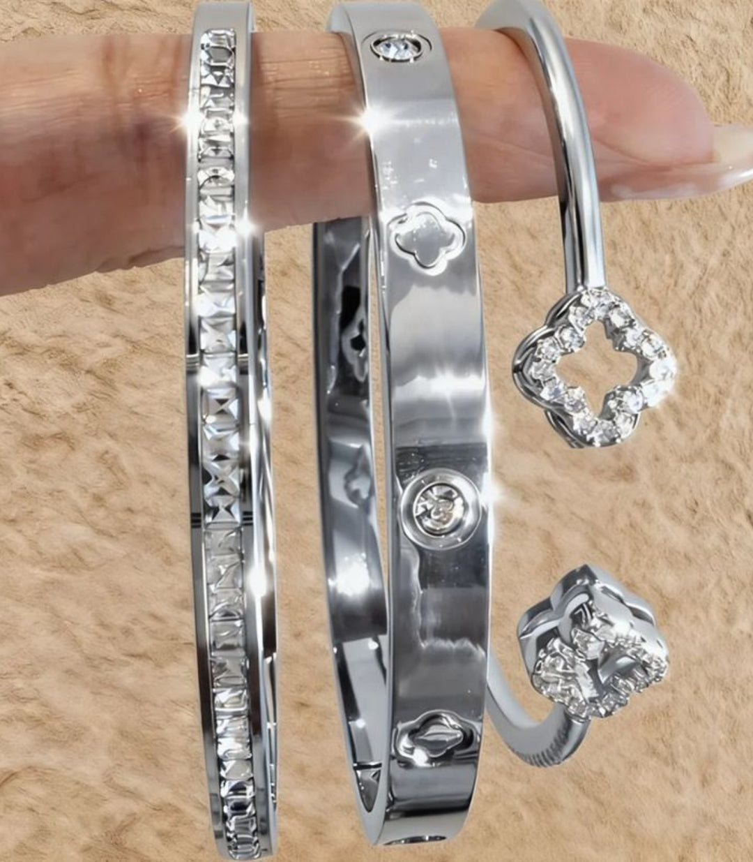 Brazalete Silver Set 3 Lucky Flower