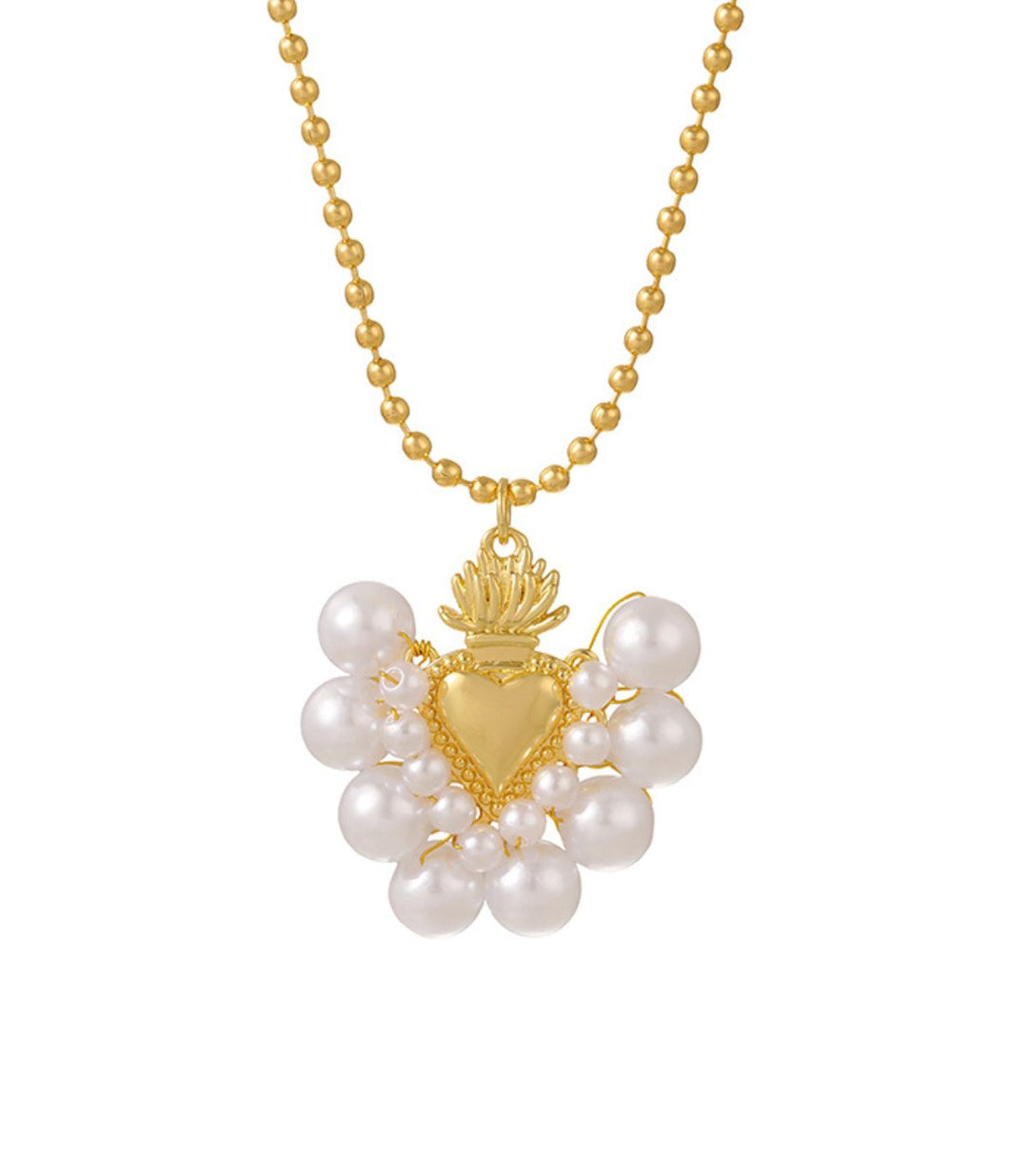 Collar corazón con perlas blancas