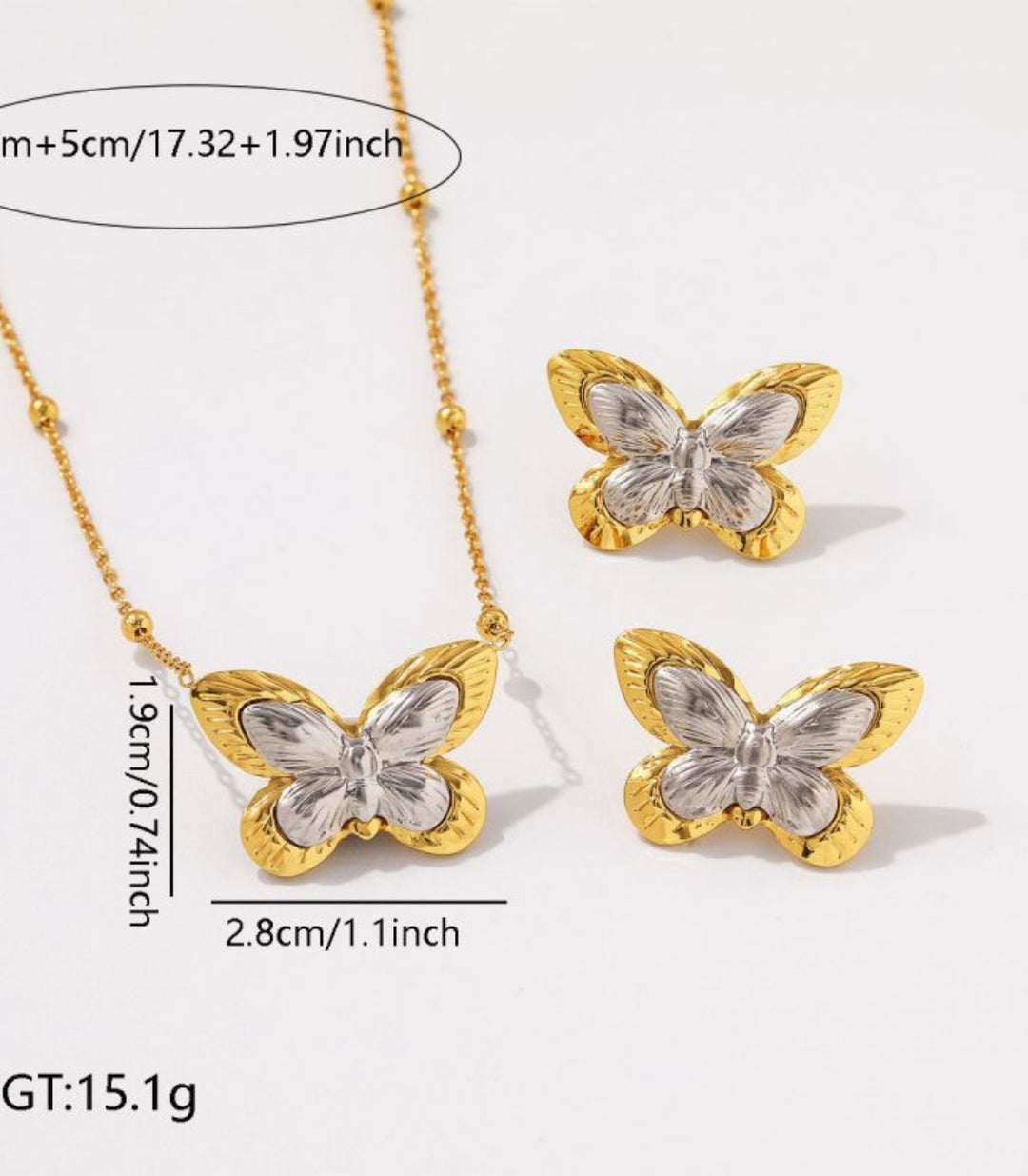 Collar y Aretes Mariposas Dorado