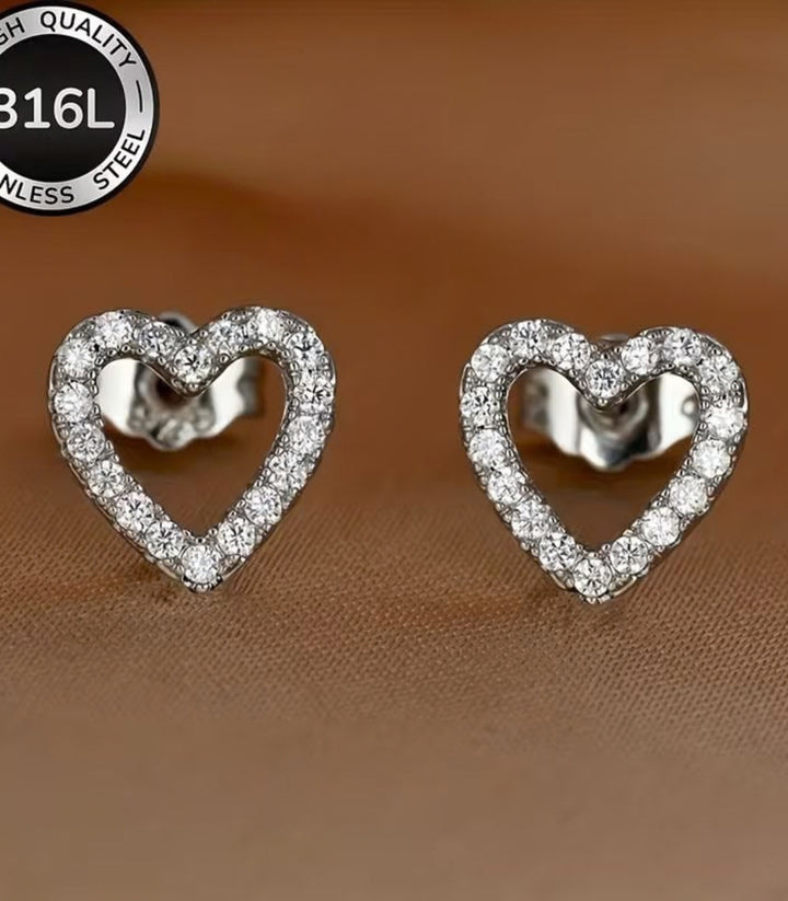 Aretes Corazón Plata Zirconias