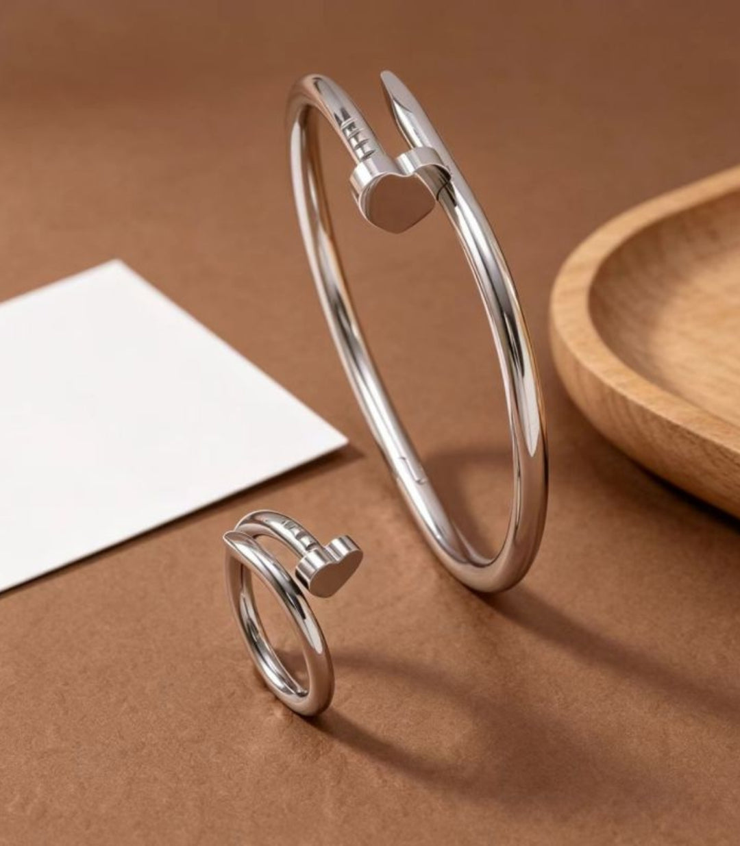 Brazalete y anillo Set Clavo Plata