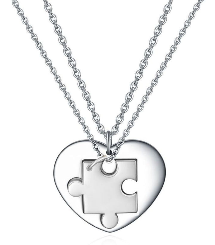 Collar doble corazón rompecabezas