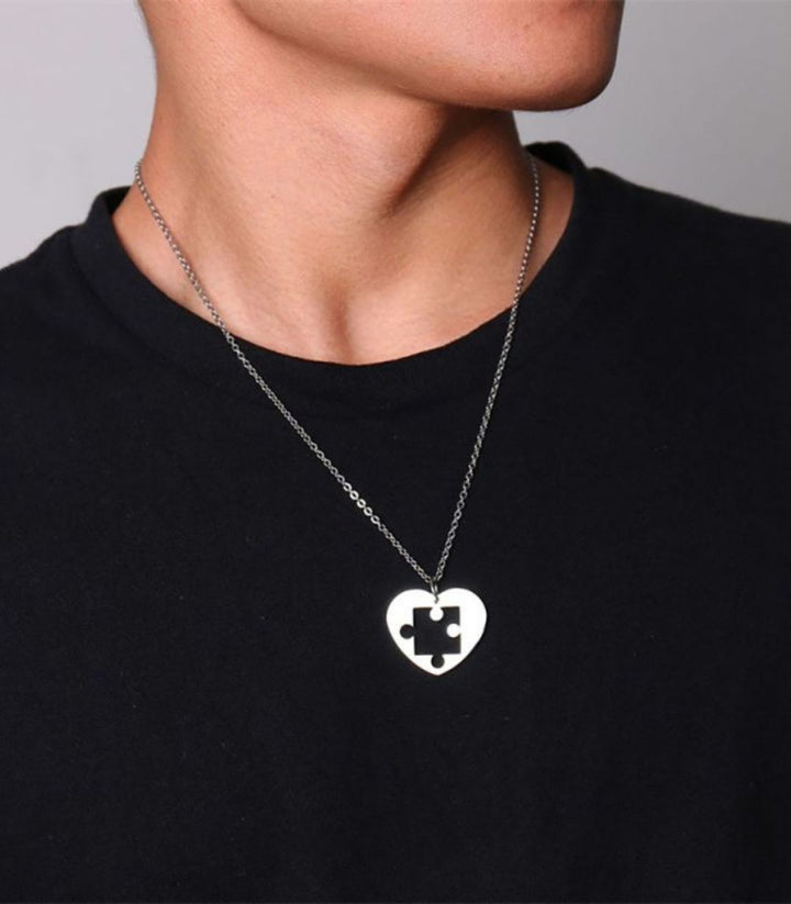Collar doble corazón rompecabezas
