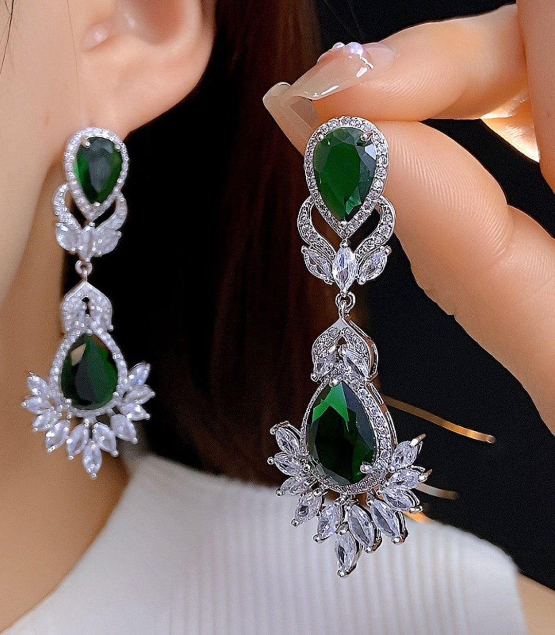 Aretes diamond silver green