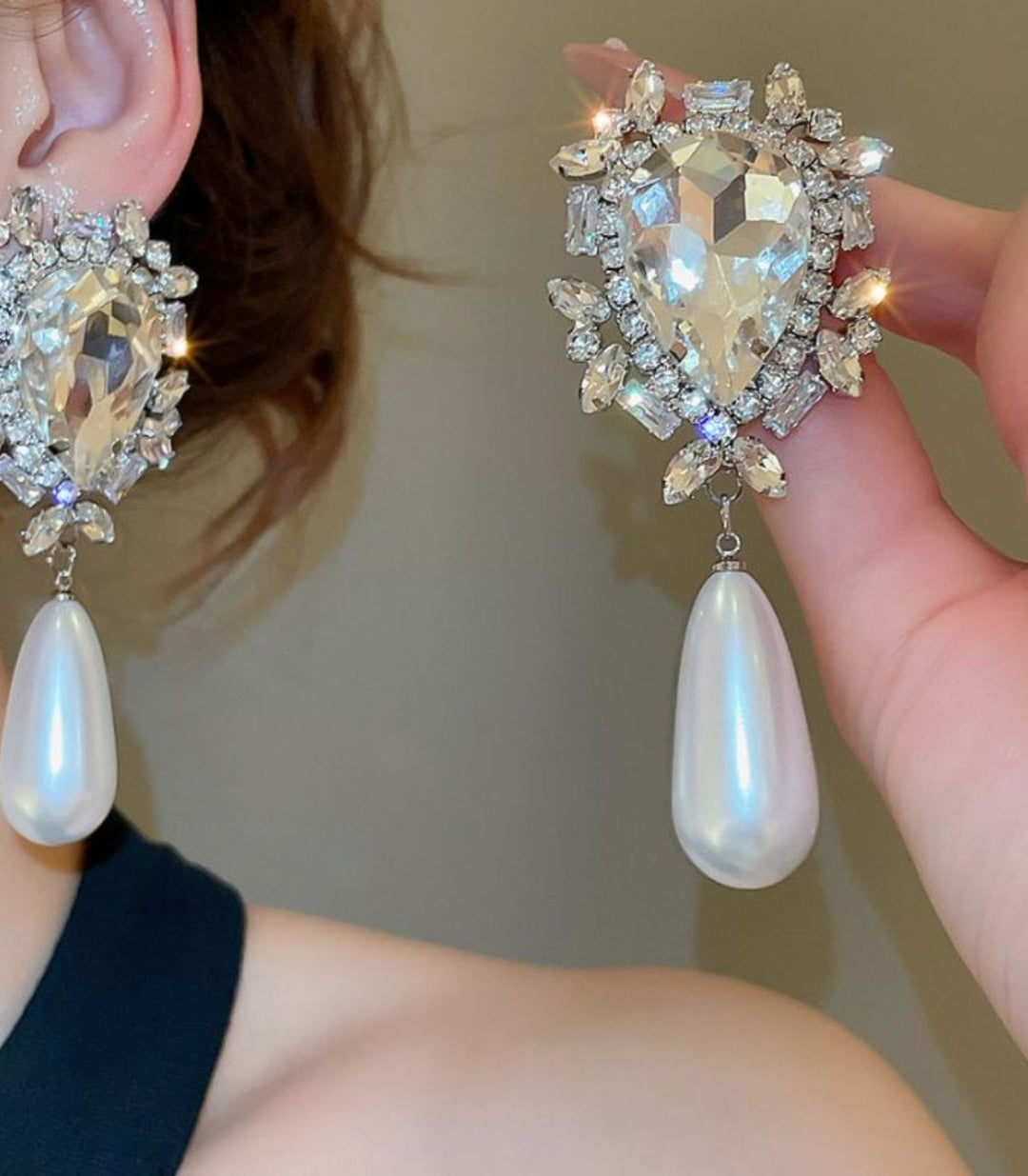Aretes silver diamond teardrop