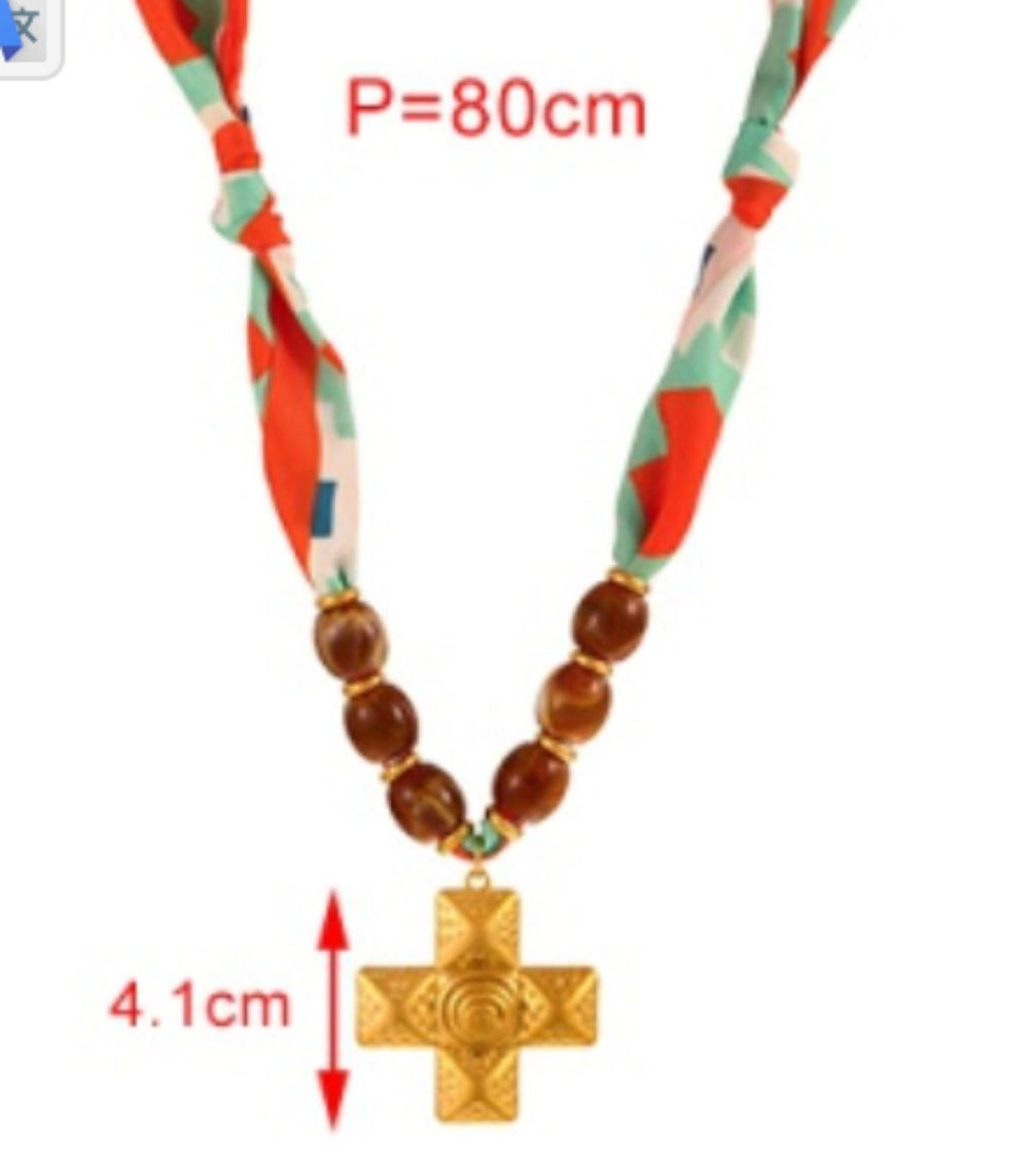 Collar printed cross acrylic beaded