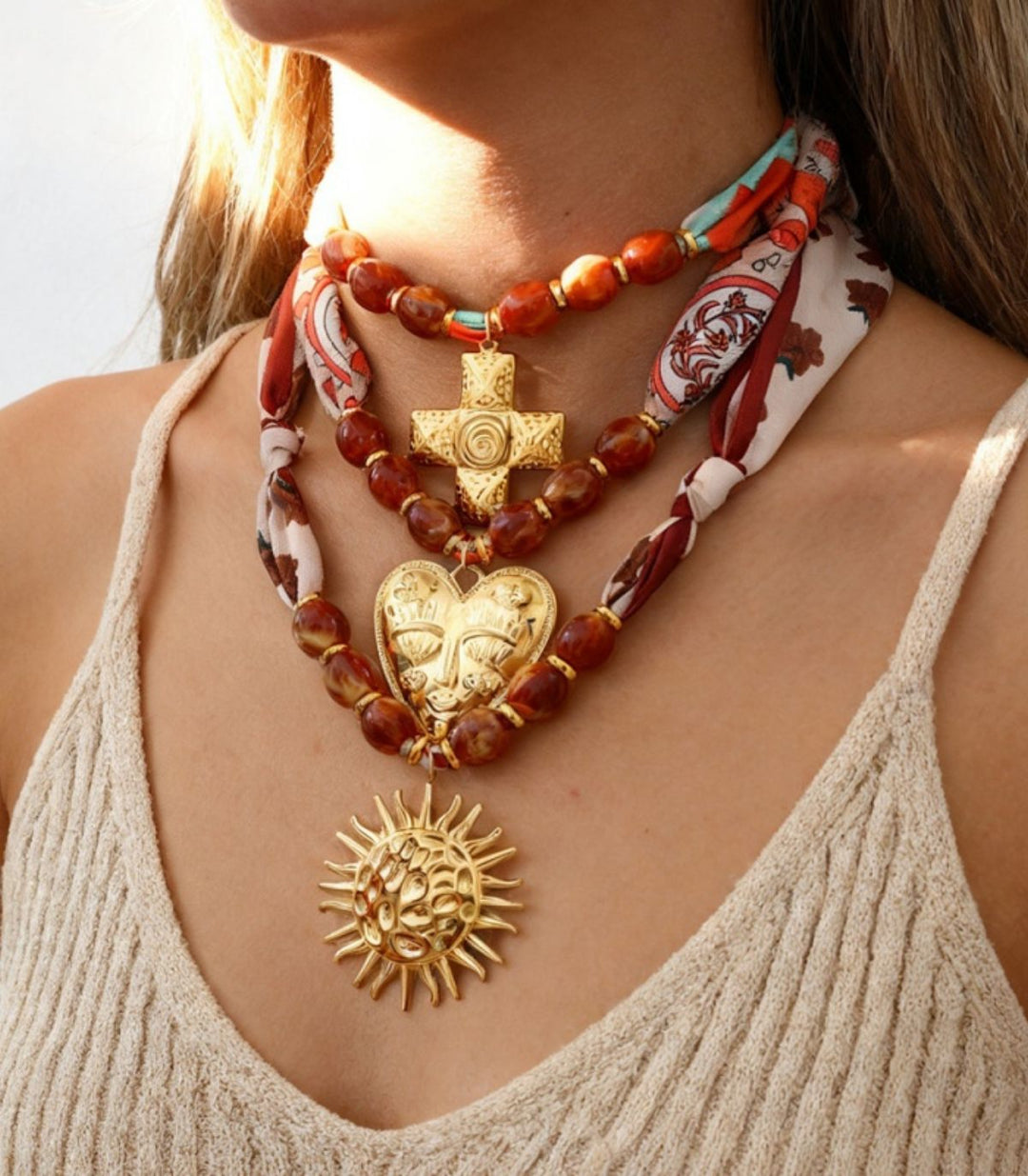 Collar printed cross acrylic beaded