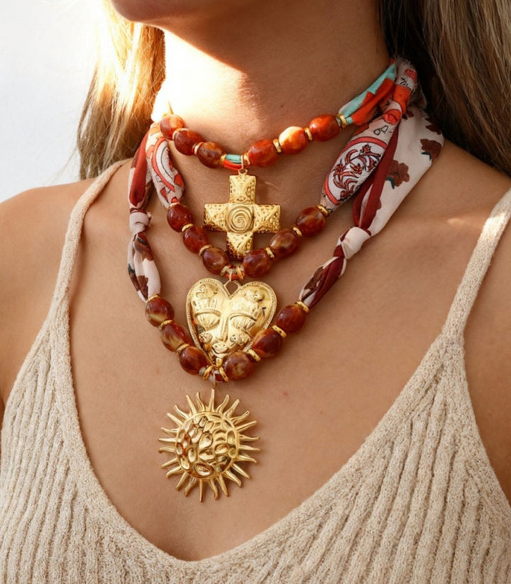 Collar printed cross acrylic beaded