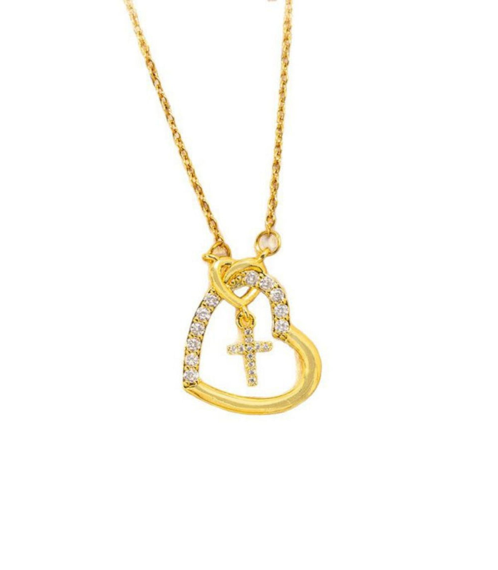 Collar gold diamond heart cross