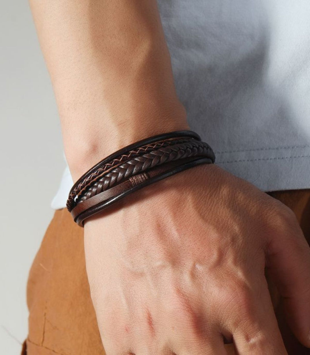 Brazalete Brown Multilayer braided