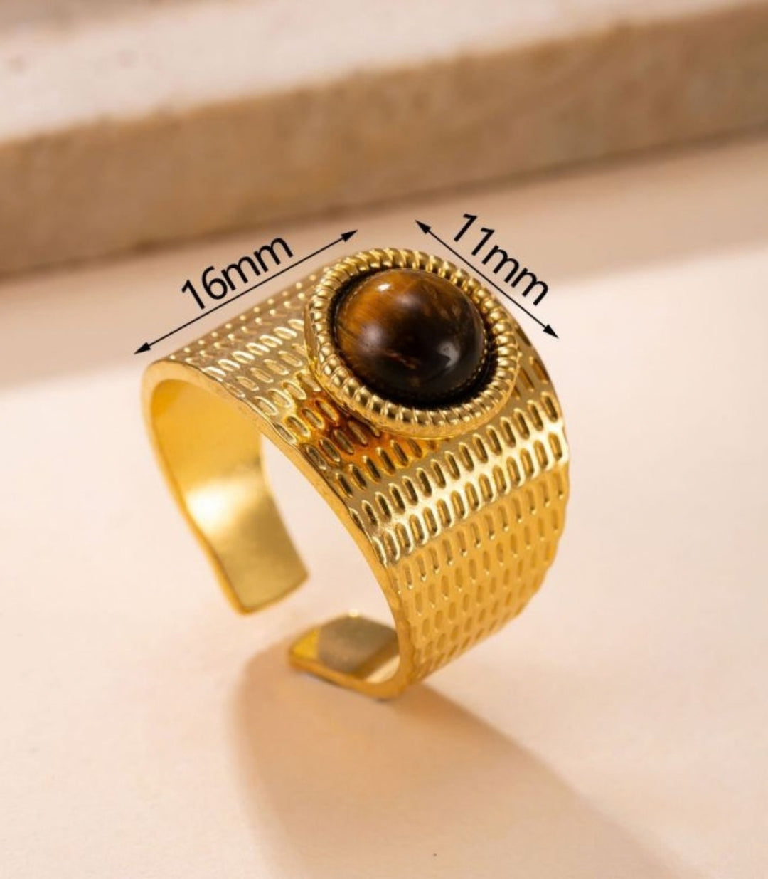 Anillo 1 Piedra Ojo de Tigre 18K