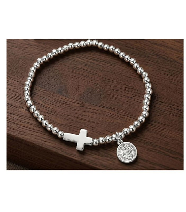 Brazalete Silver Cross Beaded