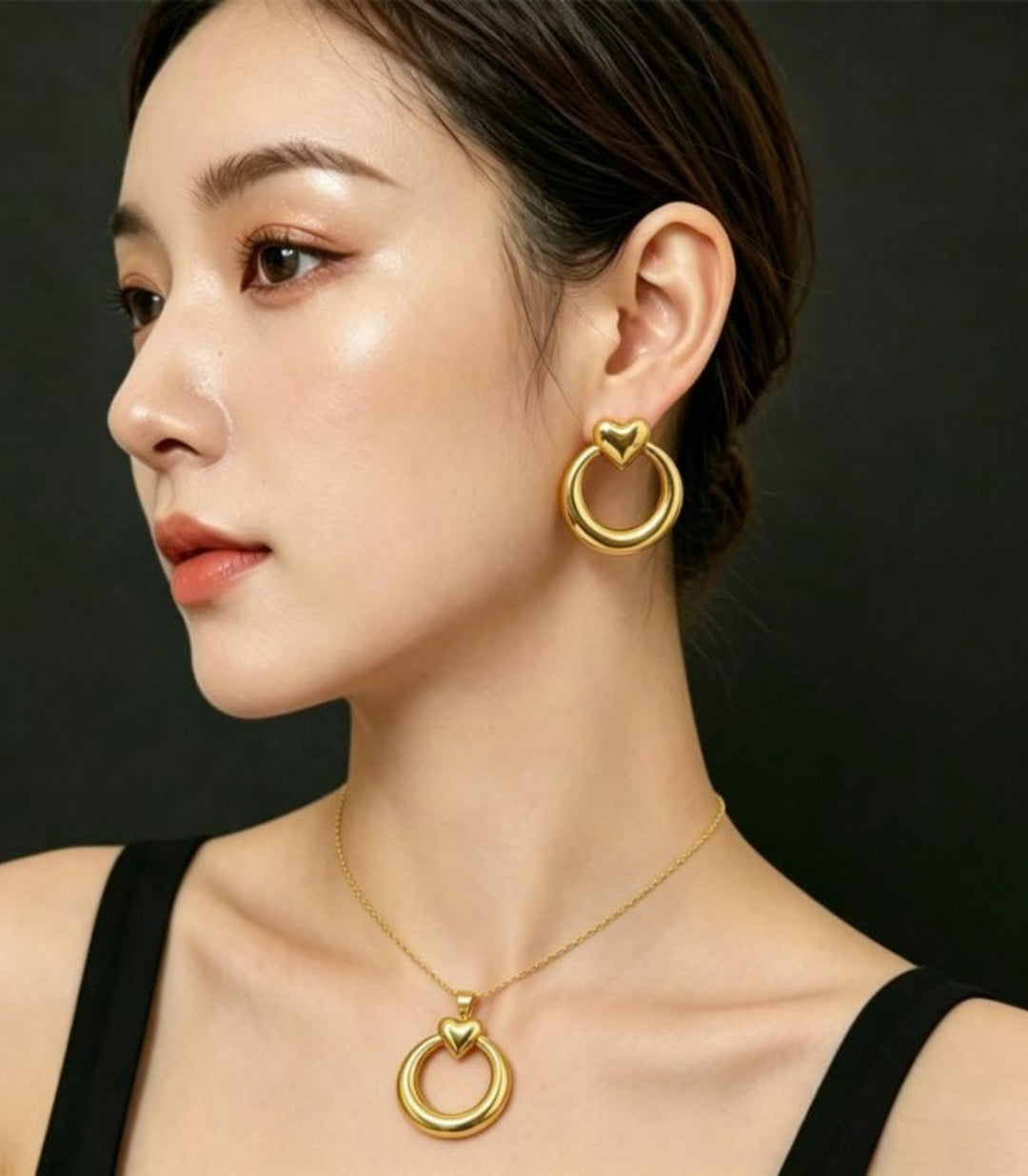 Collar y Aretes Set Heart Circle