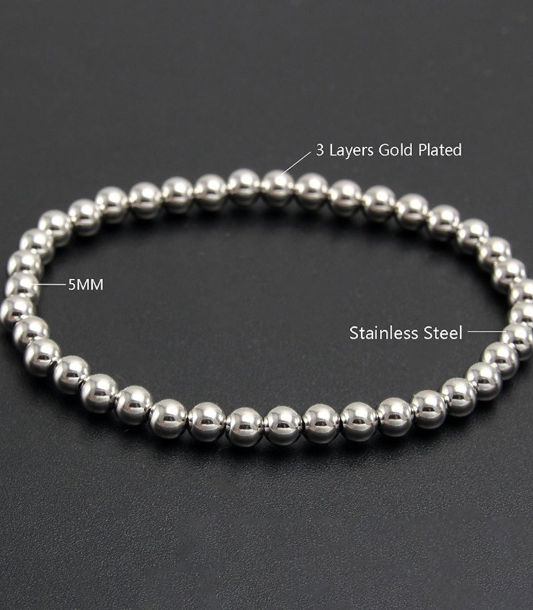 Brazalete S 5mm Beads Waterproof 18K