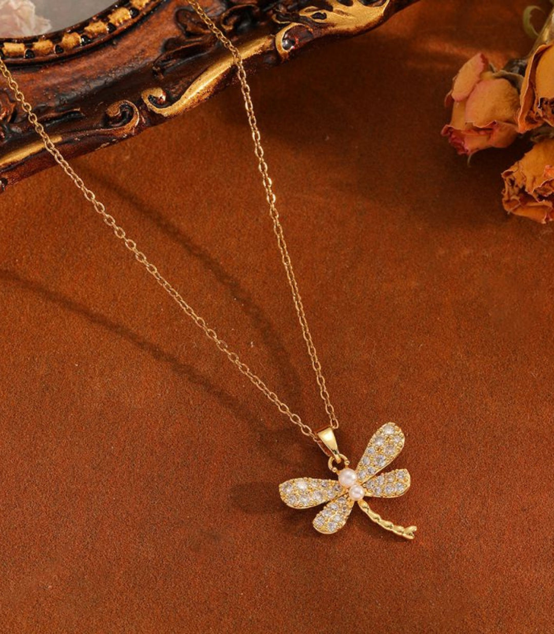 Collar Gold Diamond Dragonfly
