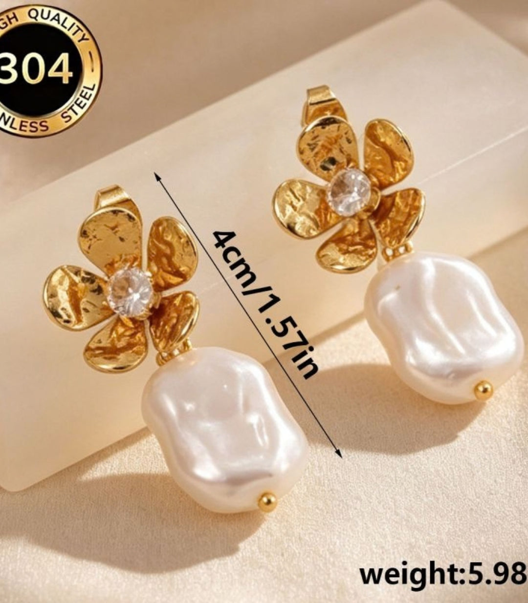 Aretes Flower Pearl Stud